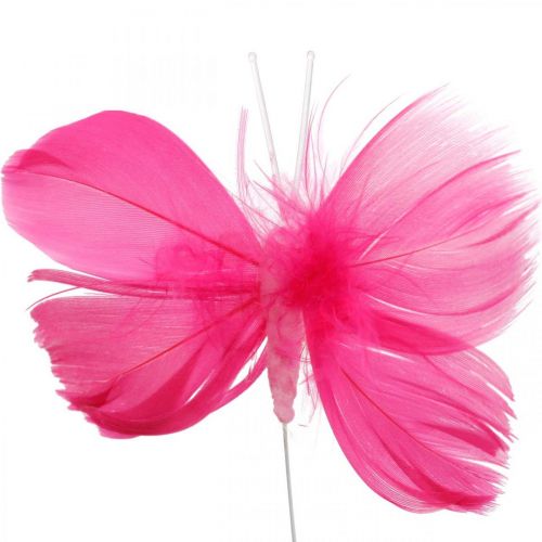 Floristik24 Feather butterflies pink/pink/red, deco butterflies on wire 6pcs