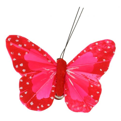 Product Feather butterflies on clip multicolored 7cm 12pcs