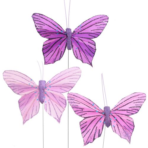 Feather butterflies purple 8.5cm 12pcs