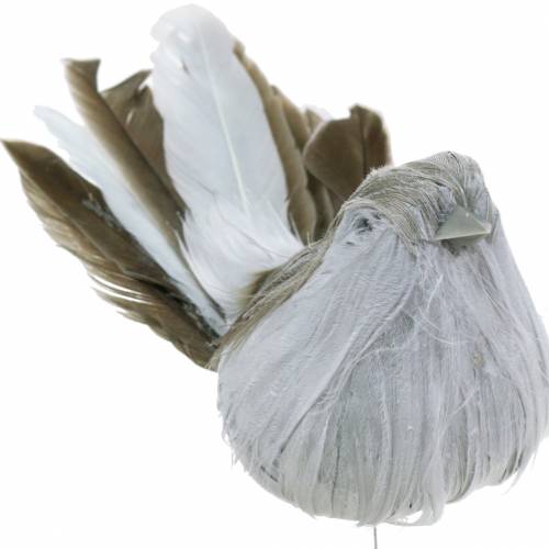 Feather bird on wire gray 12cm 4pcs | Floristik24.ie