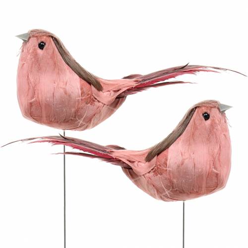 Feather bird on wire pink 12cm 4pcs