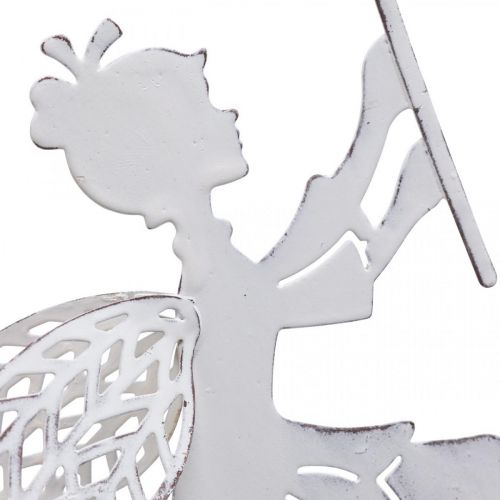 Floristik24 Fairy with dandelion, spring decoration for hanging, metal pendant white, silver H25.5/27.5cm 4pcs