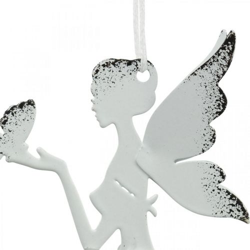 Floristik24 Hanging elf deco metal white Ø7.5cm H12cm 4pcs