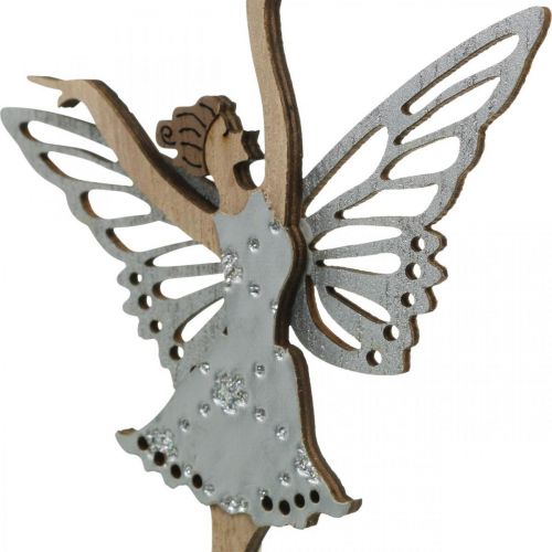 Floristik24 Flower plug fairy, spring, dancing elf, plant plug nature, silver, white 6pcs