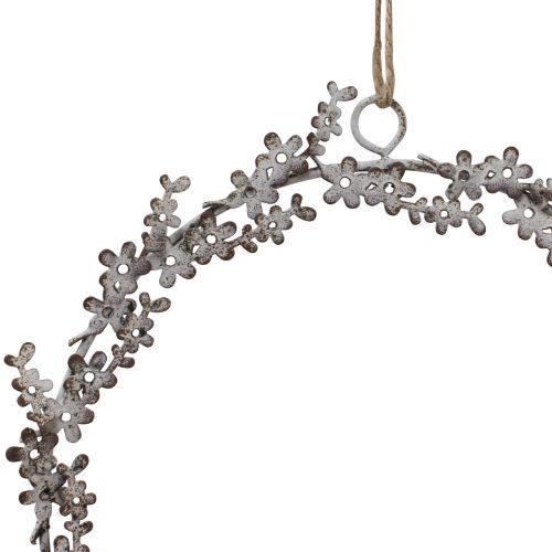 Product Window decoration, door wreath, shabby chic flower wreath, metal, white, Ø16.5cm