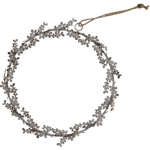 Product Window decoration, door wreath, shabby chic flower wreath, metal, white, Ø16.5cm