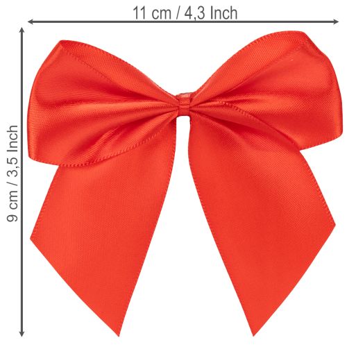 Decorative red bow, pre-tied for crafting and packaging, 11cm, 25 pieces | Floristik24.ie