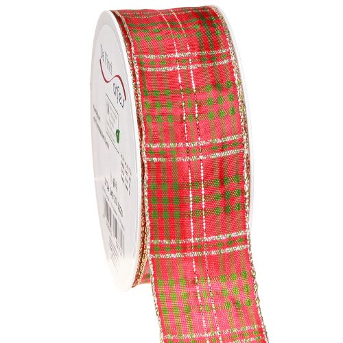 Floristik24 Festive checked gift ribbon red green gold 40mm 20m