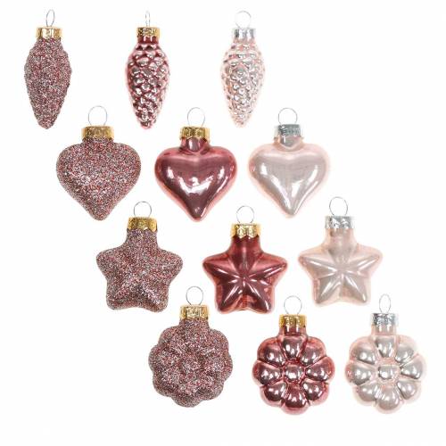Floristik24 Mini Christmas tree decoration mix assorted glass pink, pink 12 pieces