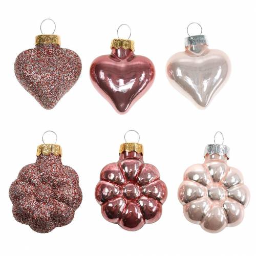 Floristik24 Mini Christmas tree decoration mix assorted glass pink, pink 12 pieces