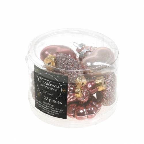 Floristik24 Mini Christmas tree decoration mix assorted glass pink, pink 12 pieces