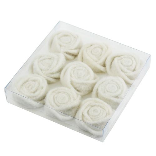 Floristik24 Felt rose white Ø6cm 9p