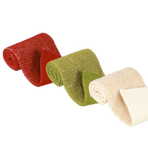 Product Felt Ribbon Jute Grid in Green Red White 15x100cm 3 pcs