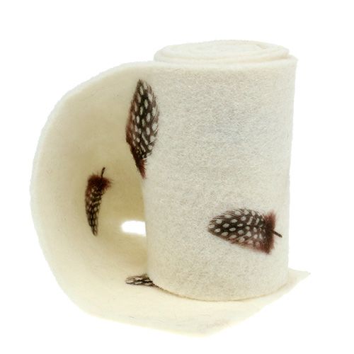 Floristik24 Felt ribbon cream with pattern feather 15cm 2m