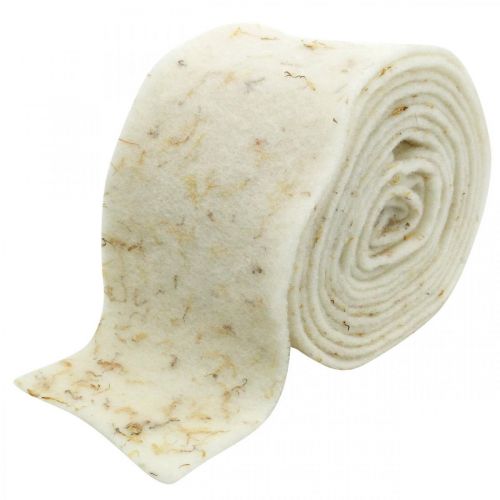 Floristik24 Felt ribbon deco cream with yellow flowers pot ribbon 15cm×5m