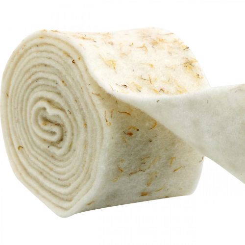 Floristik24 Felt ribbon deco cream with yellow flowers pot ribbon 15cm×5m