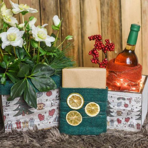 Floristik24 Felt tape, pot tape, wool felt green, golden shimmering 15cm 5m