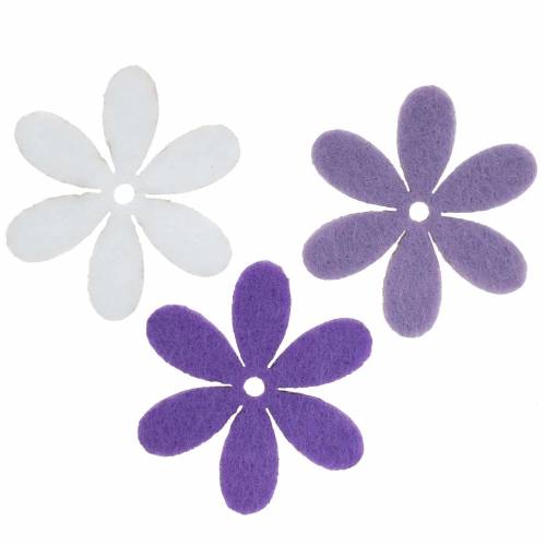 Floristik24 Felt flower lilac, white assorted 4.5cm 54p