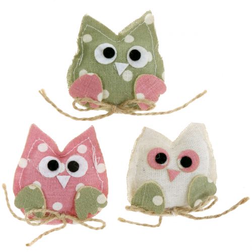 Floristik24 Decorative owl fabric 6cm pink / green / white 6pcs