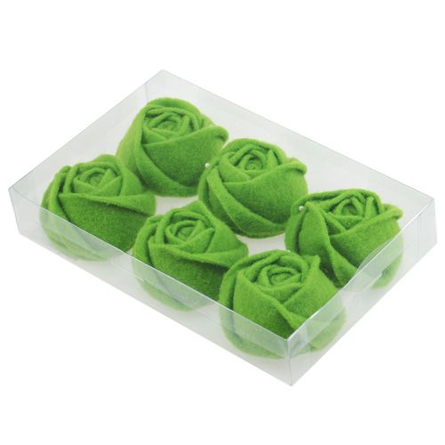 Floristik24 Felt rose green Ø8cm H4.5cm 6pcs
