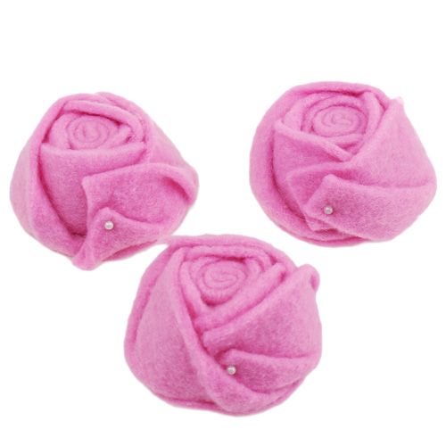 Floristik24 Felt rose pink Ø8cm H4.5cm 6pcs
