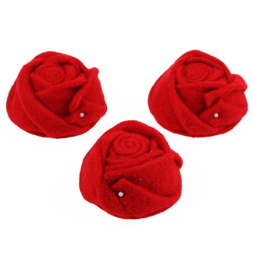 Floristik24 Felt rose red Ø8cm H4cm 6pcs