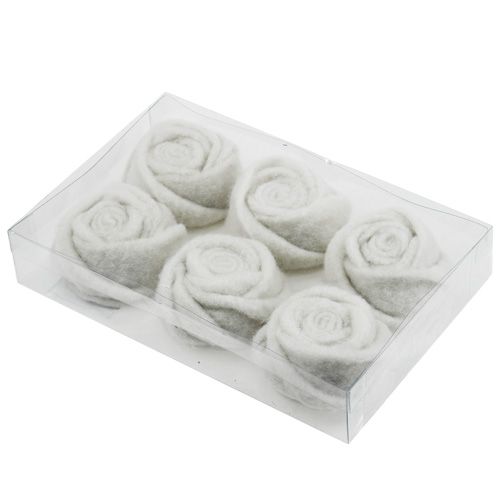 Floristik24 Felt rose white Ø8cm H4cm 6pcs