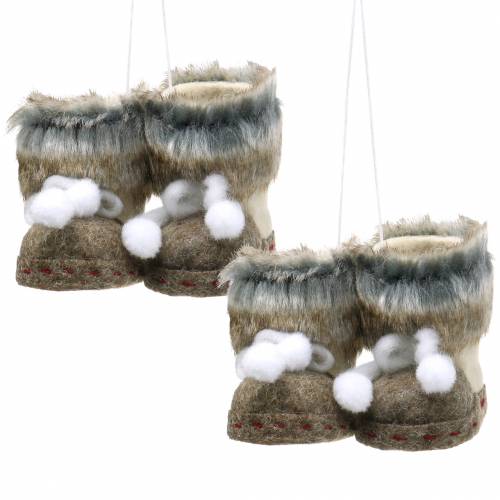 Christmas tree decorations pair of felt shoes with fur 10cm x 8cm 2pcs