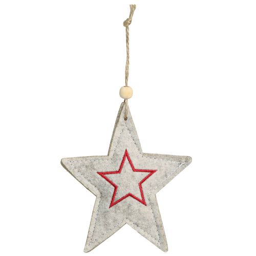 Product Felt star Christmas tree ornaments, beige and red, 13cm, set of 6.