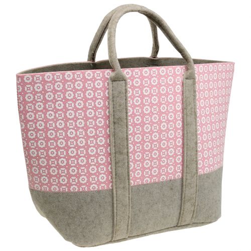 Felt bag pink-gray with pattern 55cm x 36cm x 18cm