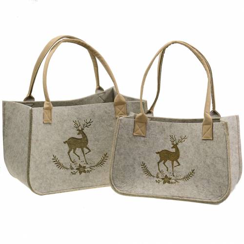 Floristik24 Felt bag nature with deer motif 2-set