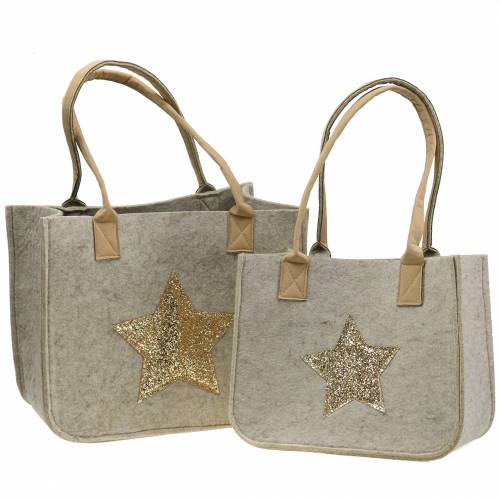 Floristik24 Felt bag with sequin star natural set of 2