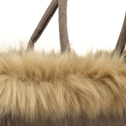 Product Felt bag with fur edge light brown 38cm x24cm x 20cm