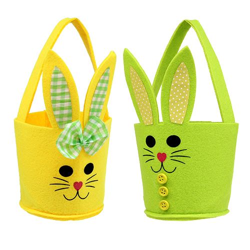 Felt bag rabbit yellow, green Easter basket Easter decoration felt 2pcs