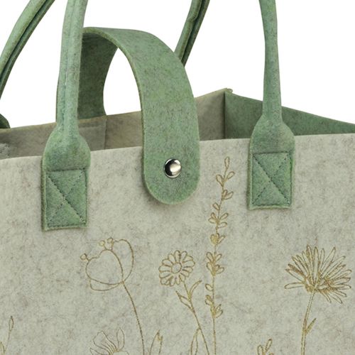 Product Felt bag with handle with flowers cream green 30x18x37cm