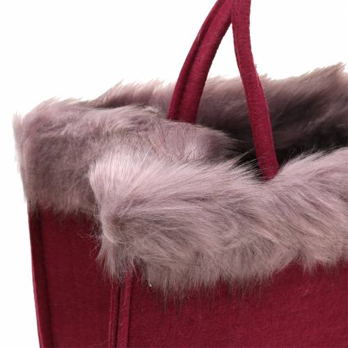 Product Felt bag with fur edge dark red 38cm x24cm x 20cm
