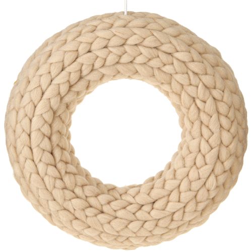 Felt wool decorative wreath in light brown for hanging Ø30cm W4cm