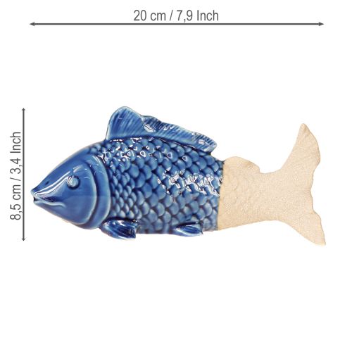 Product Ceramic Fish Decoration Maritime Blue Beige 20×8×8.5cm 2 pcs