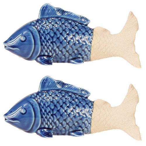 Product Ceramic Fish Decoration Maritime Blue Beige 20×8×8.5cm 2 pcs