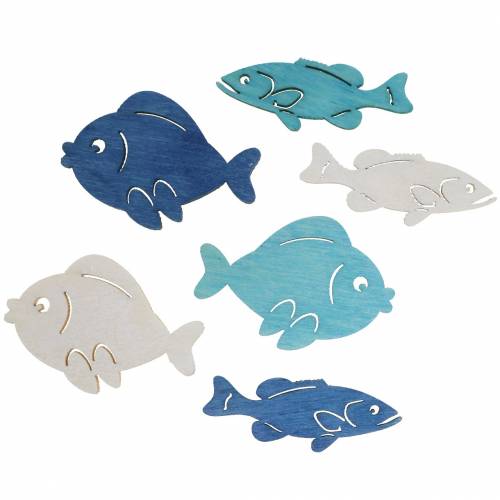 Floristik24 Scatter decoration fish wood white, blue, light blue 4cm 72 pcs