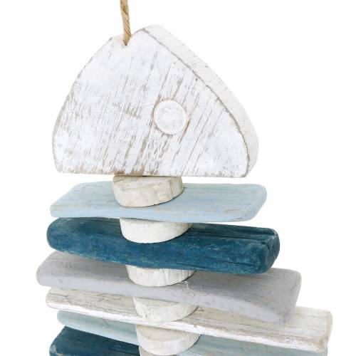 Product Maritime fish decoration made of driftwood blue, white L70cm