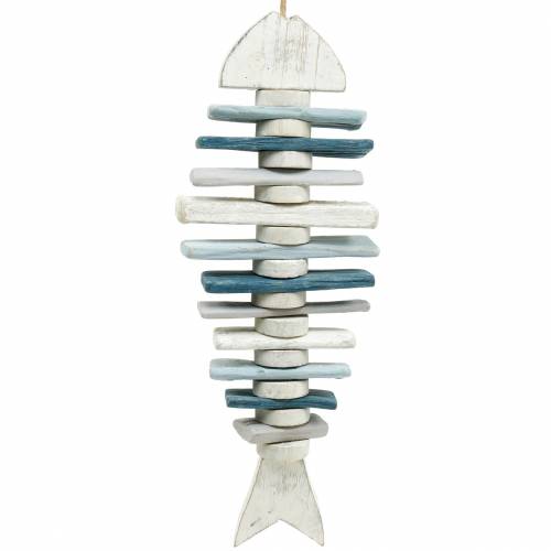 Maritime fish decoration made of driftwood blue, white L54cm
