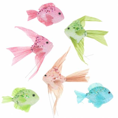 Product Decorative fish to hang green pink orange blue 13-24cm 6pcs