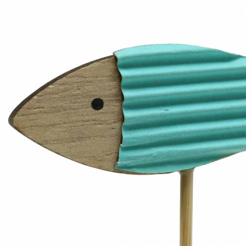Product Decorative plugs fish wood turquoise blue white 8cm H31cm 24pcs
