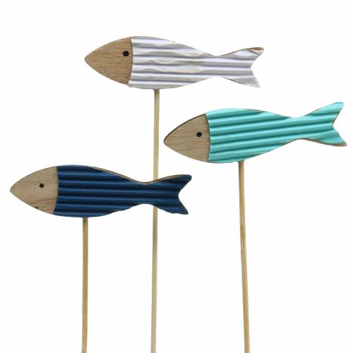 Decorative fish wood turquoise blue white 8cm H31cm 24 pcs