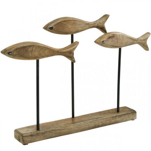 Product Maritime decoration, decorative sculpture, wooden fish on a stand, natural colour, black H30cm L45cm