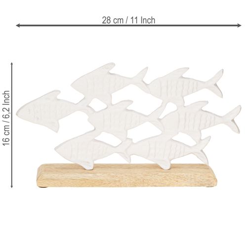 Product School of Fish Decoration Fish White Metal Wood Natural 28x16cm
