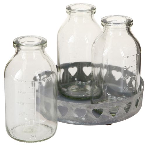 Product Bottles decoration glass mini vases tray metal round Ø11.5cm