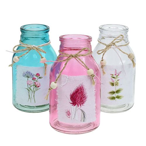 Floristik24 Glass bottle assorted colors Ø8cm H15cm 3pcs