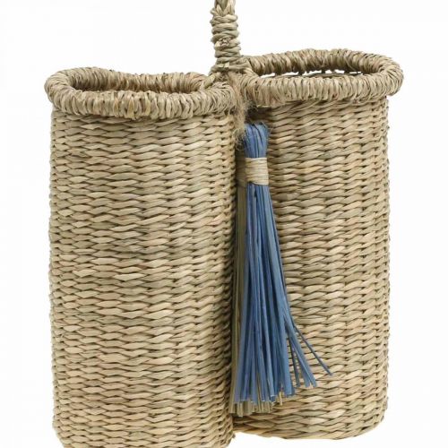 Floristik24 Bottle holder made of seagrass, braided bottle basket, balcony decoration, decorative basket for hanging nature, blue H20cm W22cm